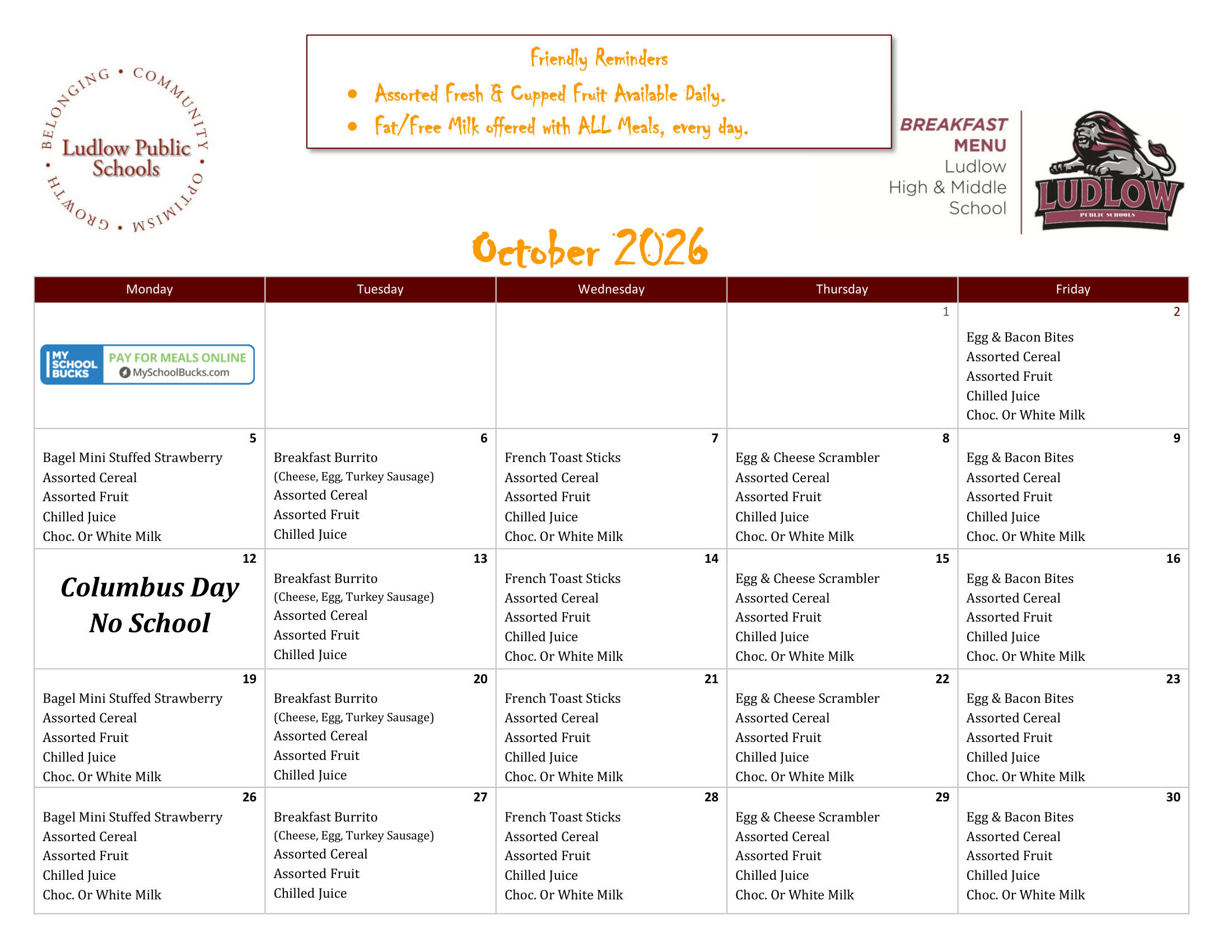 An October 2026 Breakfast Menu
